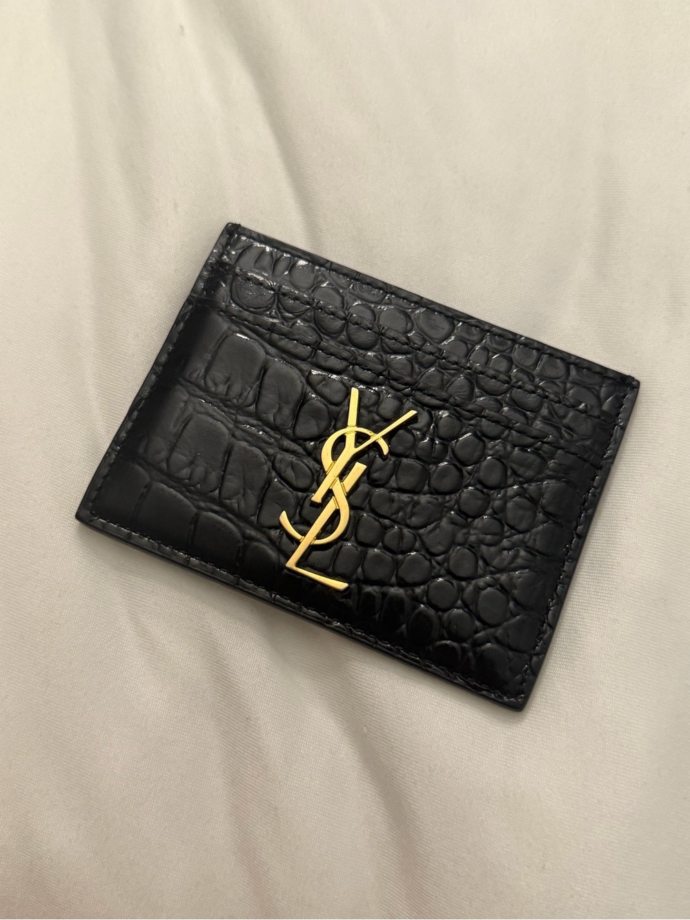 Authentic Saint Laurent Cassandre card case crocodile embossed
